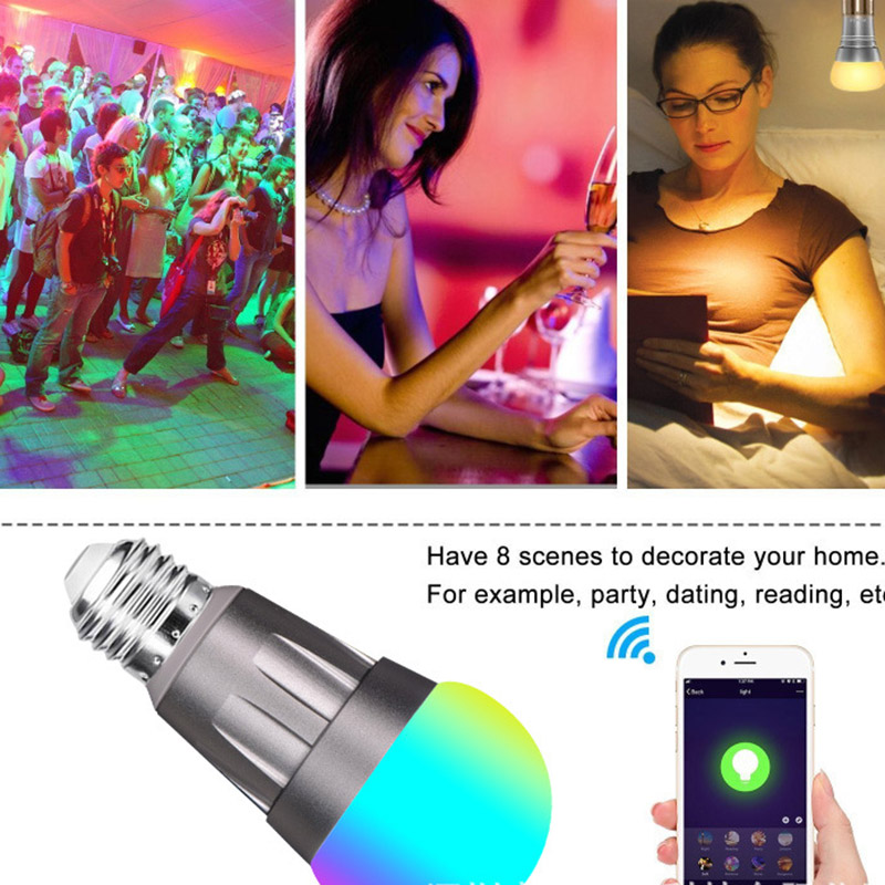 E26 11W RGB Smart WiFi Remote Voice Control LED Light Bulb, AC85-265V,  Color-changing LED Light Bulb